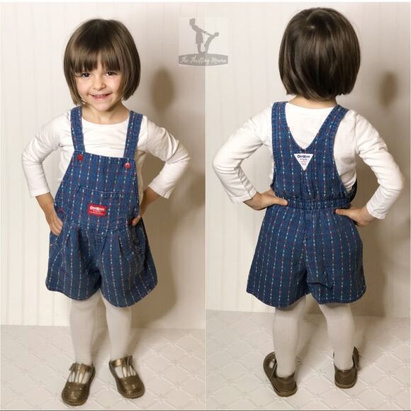 Vintage 80s/90s Oshkosh Denim Shortalls Hearts Size 6X - Picture 1 of 5